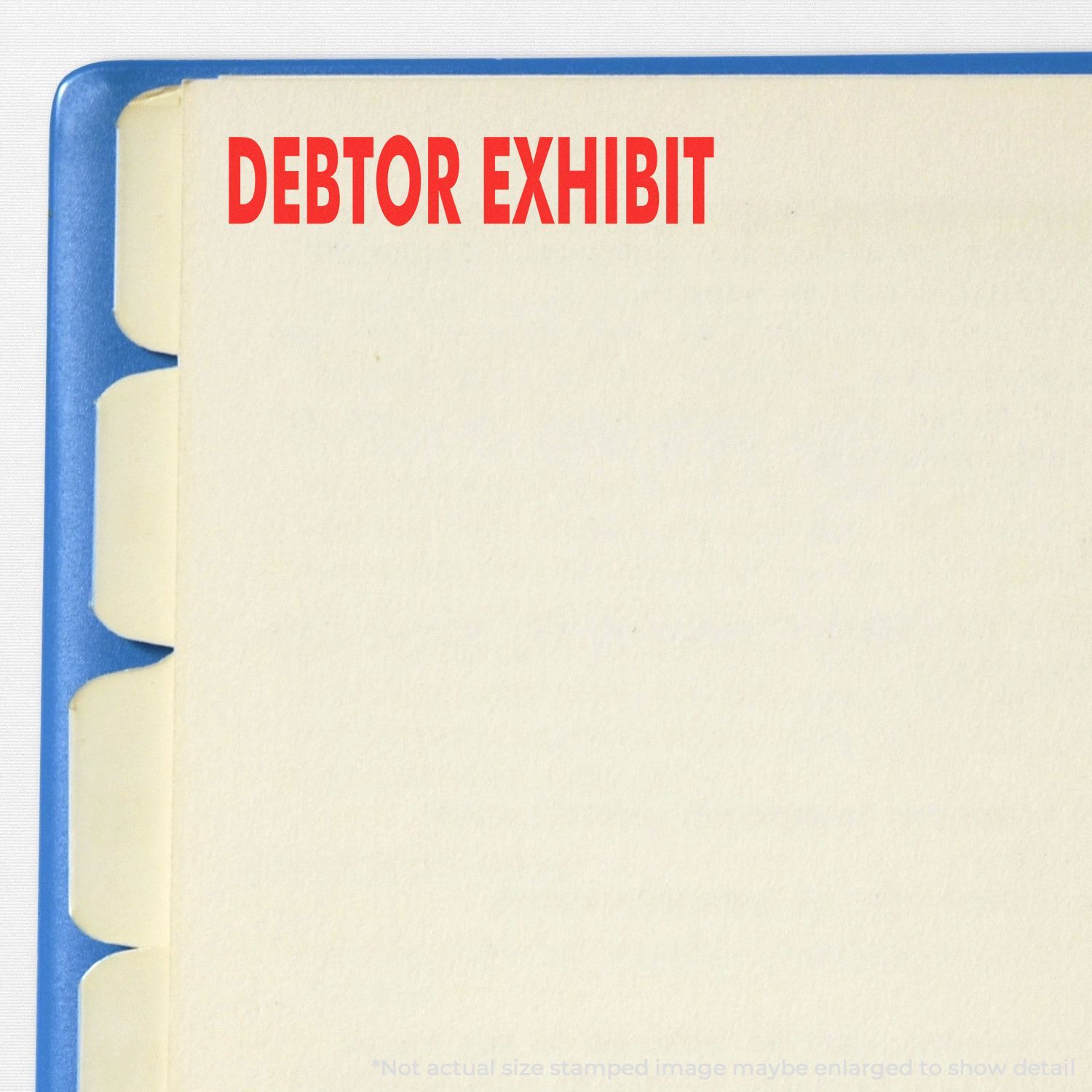 Debtor exhibit file folder with red legal document label on tabbed organizer divider.
