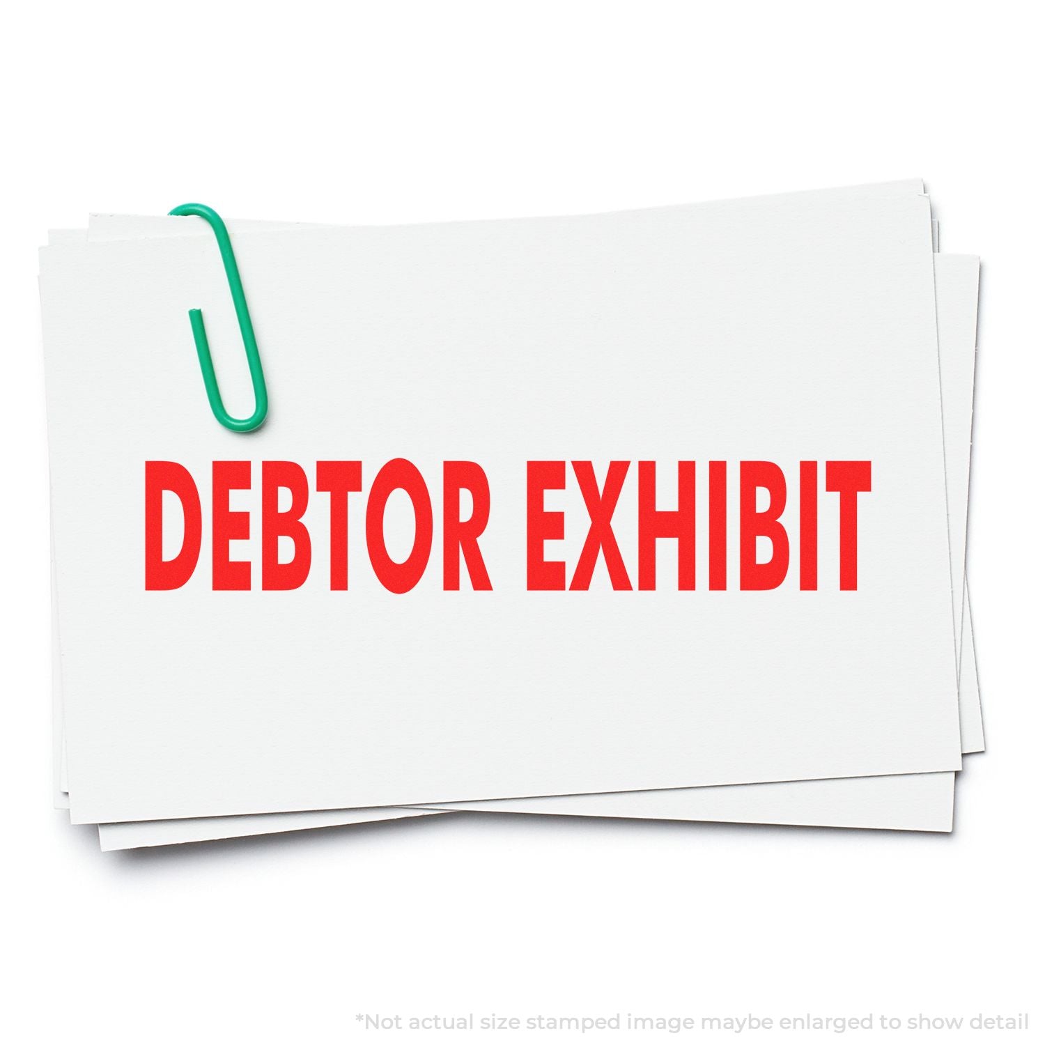 Stacked legal documents labeled Debtor Exhibit with a green paperclip on white background