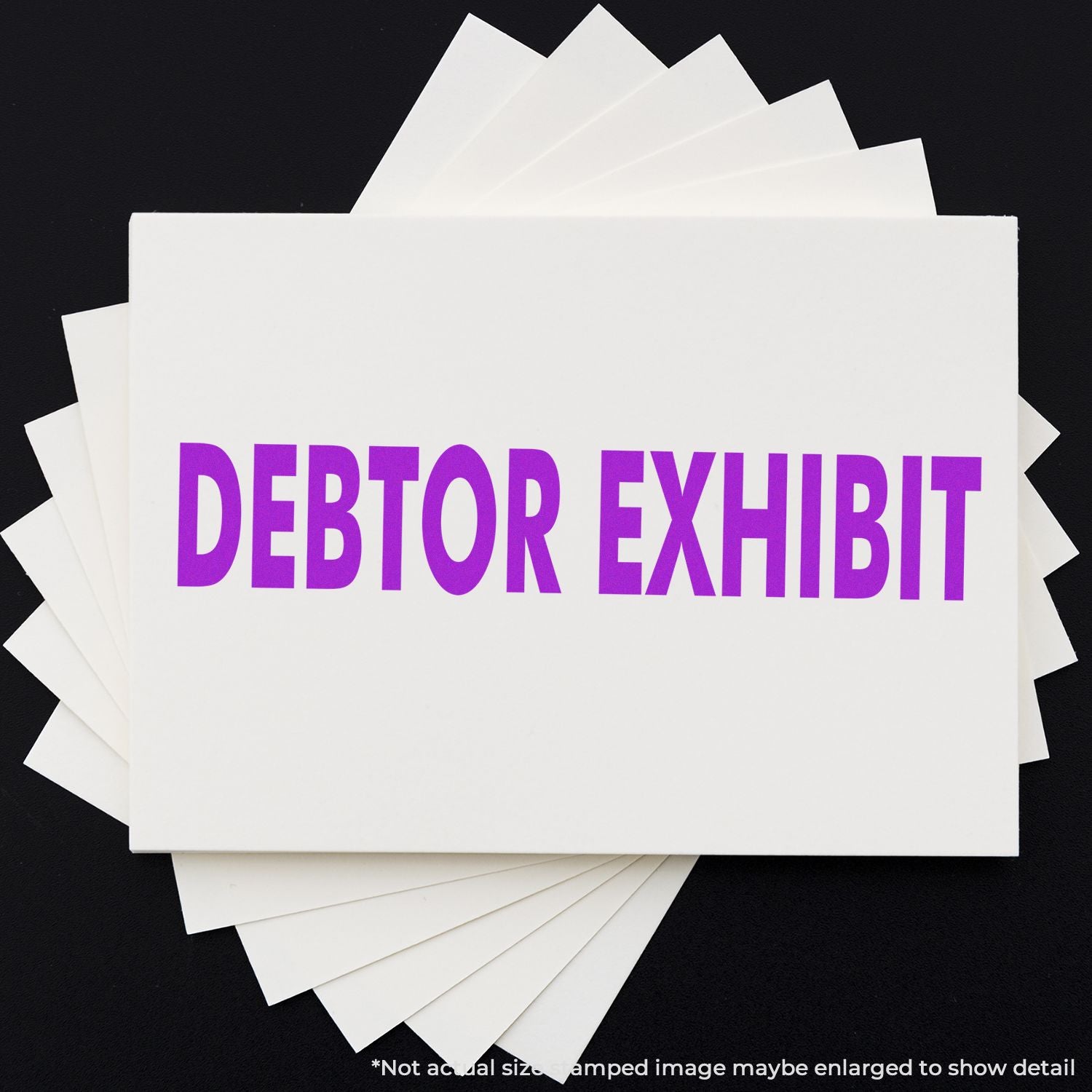 Stack of white legal exhibit tabs labeled Debtor Exhibit in bold purple text on a black background.