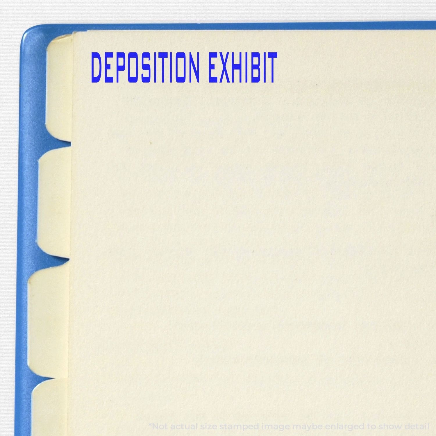 Blue tabbed legal document folder stamped Deposition Exhibit for court evidence and trial records.