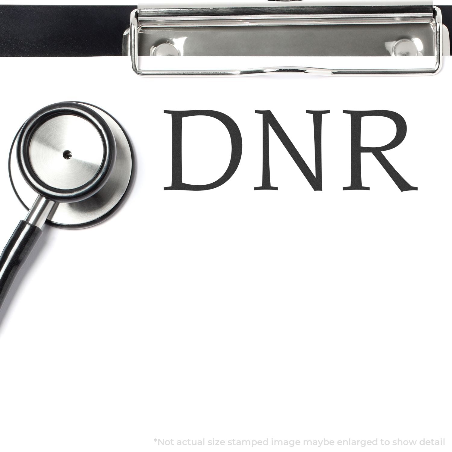 Medical DNR (Do Not Resuscitate) directive concept with stethoscope and document clipboard on white background, healthcare compliance.