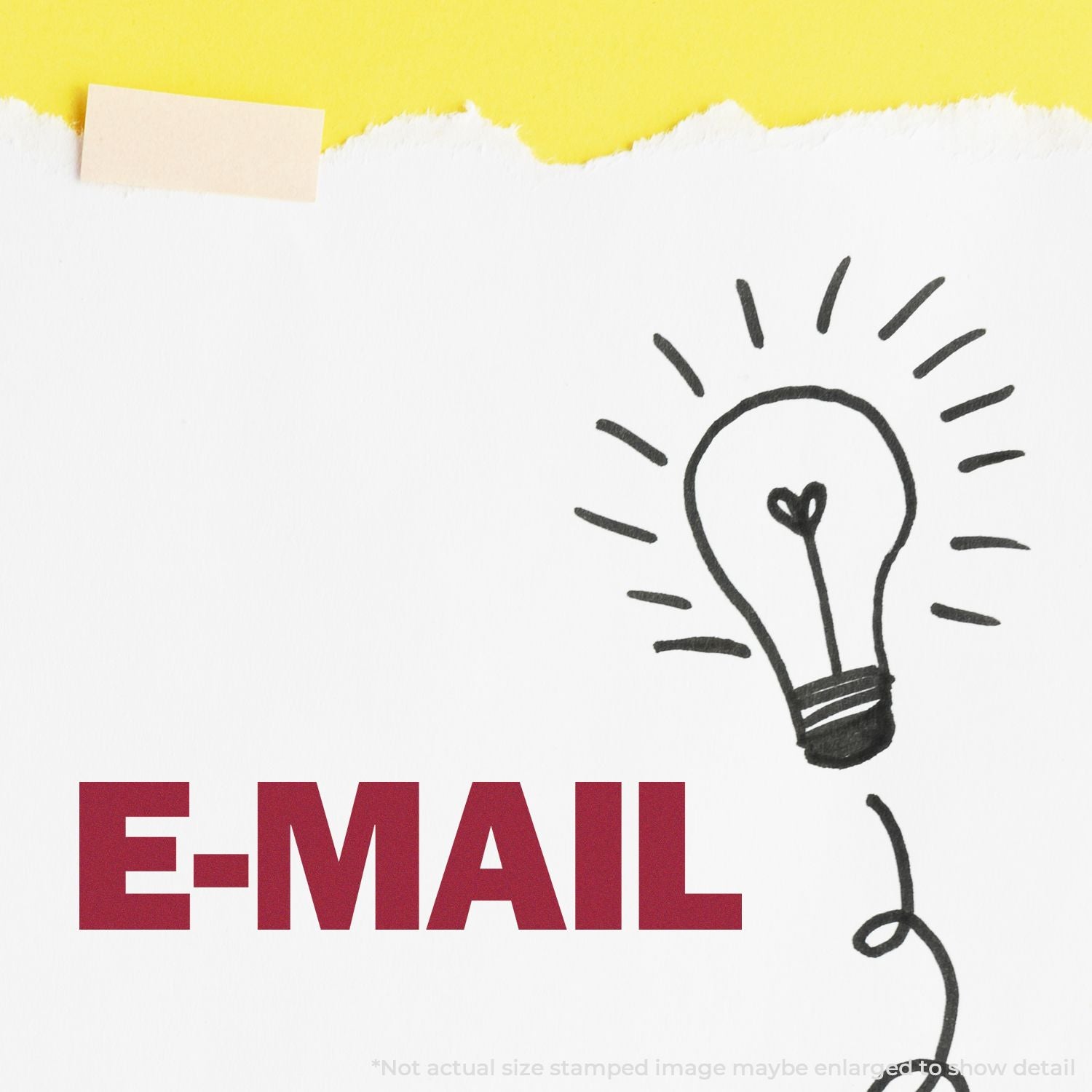 E-MAIL concept with lightbulb doodle on white background and yellow sticky note, representing email ideas and communication marketing.