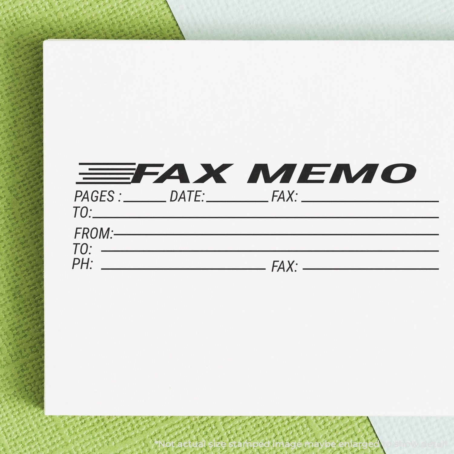 Fax memo cover sheet template with FAX MEMO logo and TO, FROM, DATE, and FAX lines on green background.