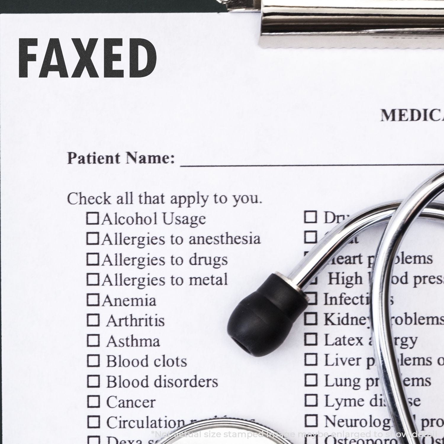 Medical questionnaire for patients with stethoscopechecklist of allergies, anemia, asthma, blood disorders and other health conditions
