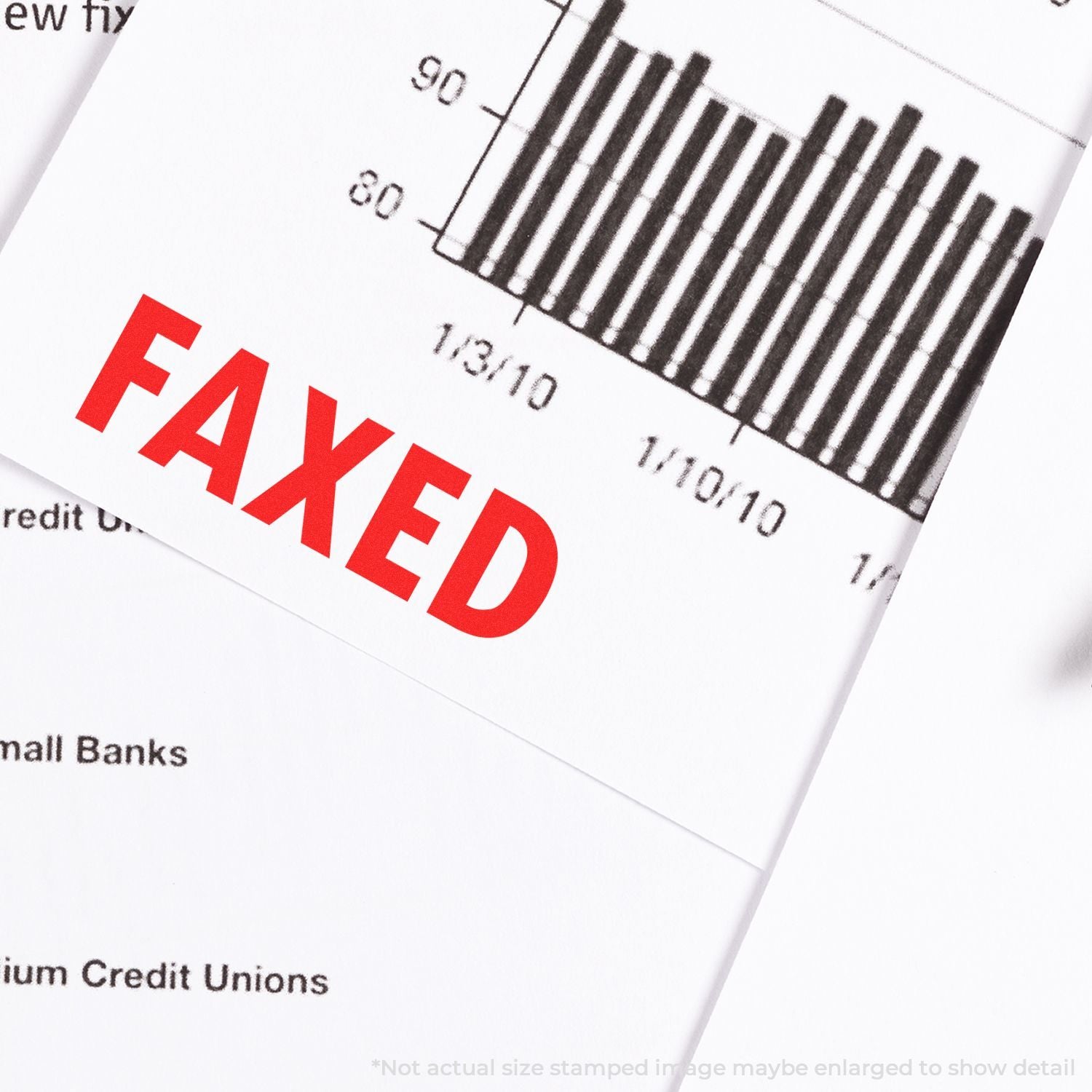 FAXED stamped on financial document with bar chart, business paperwork and credit union report.