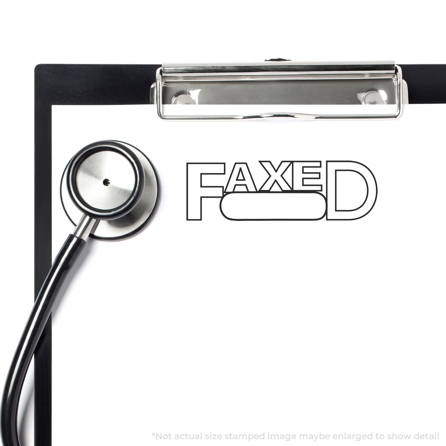 Stethoscope and clipboard labeled FAXED, representing healthcare documentation and faxed medical records.