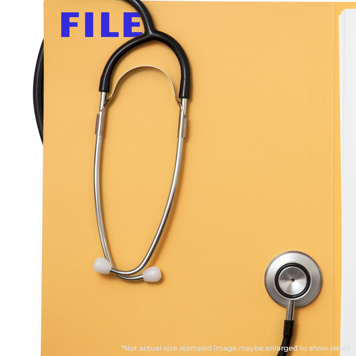 Medical file folder with stethoscope, highlighting healthcare records, diagnosis, and organized patient care documentation ready.