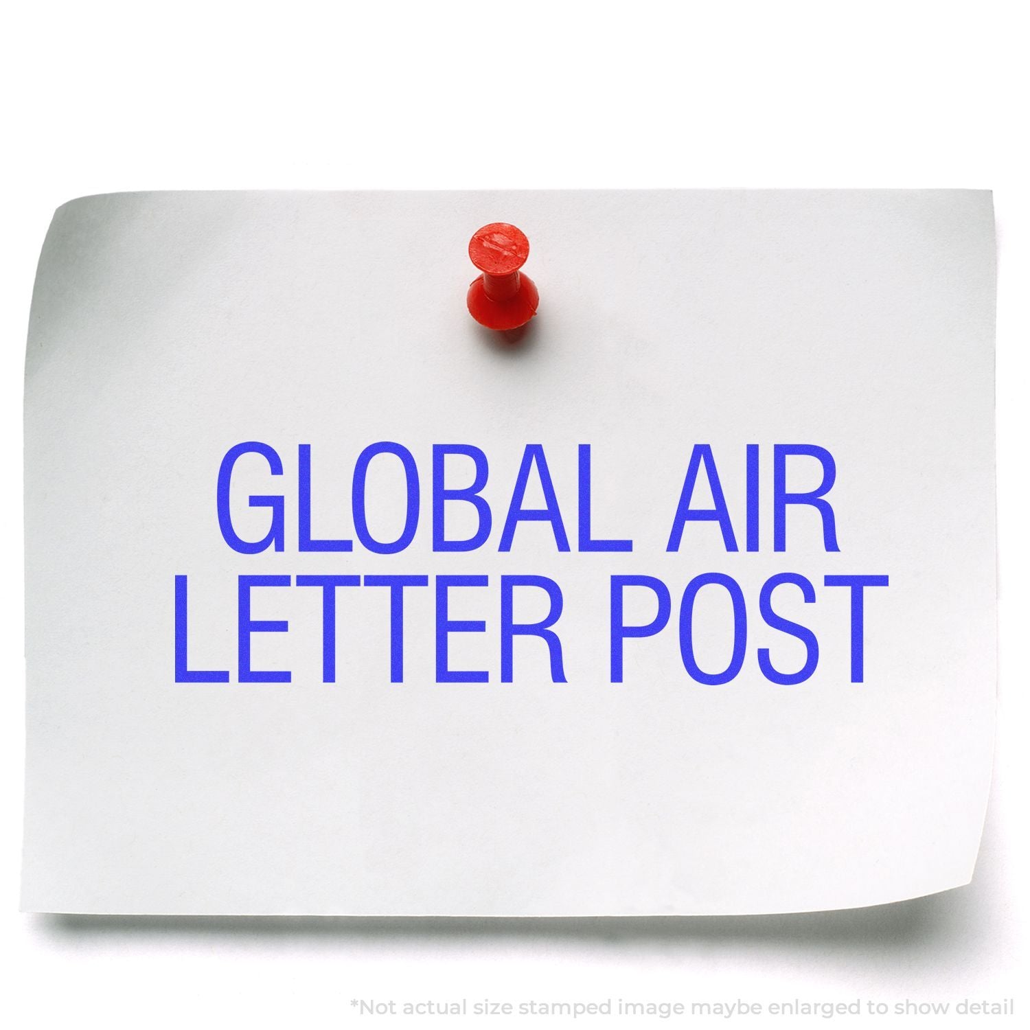 Global Air Letter Post stamp with red pushpin on white background, highlighting international air mail shipping service.