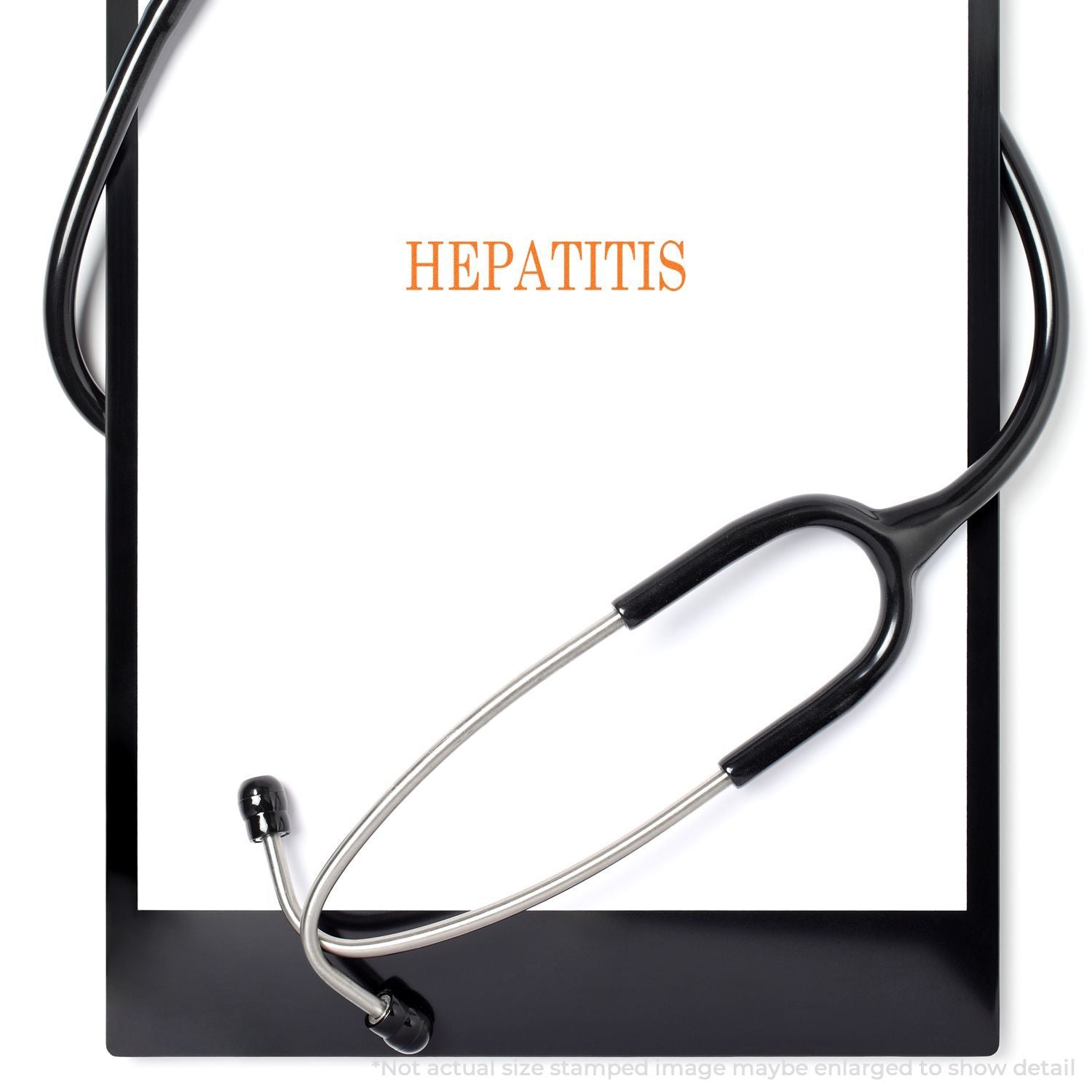 Hepatitis diagnosis form on clipboard with stethoscope, medical liver disease concept