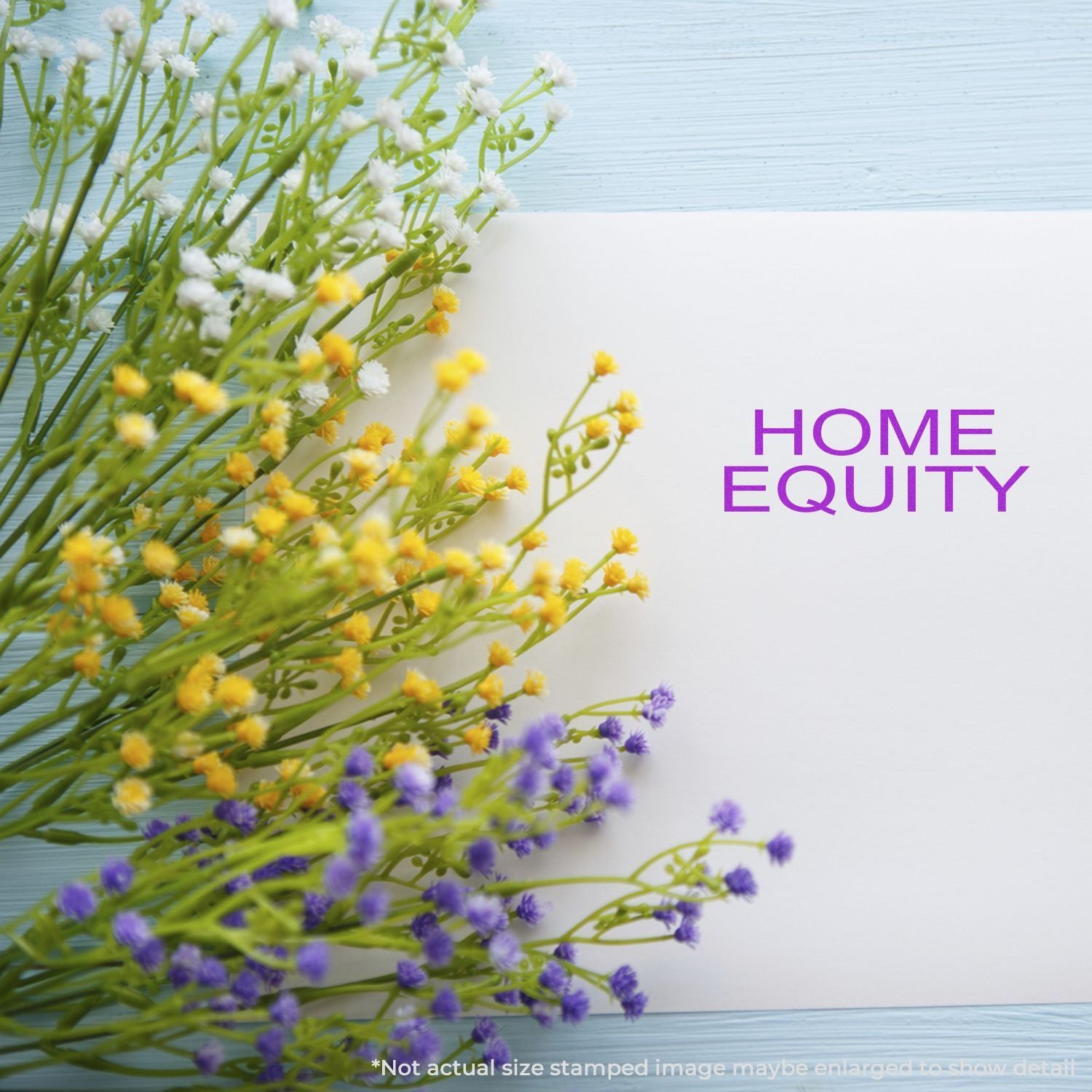 Colorful wildflower stems with HOME EQUITY text on light blue background, promoting home equity loans for real estate and refinancing options.