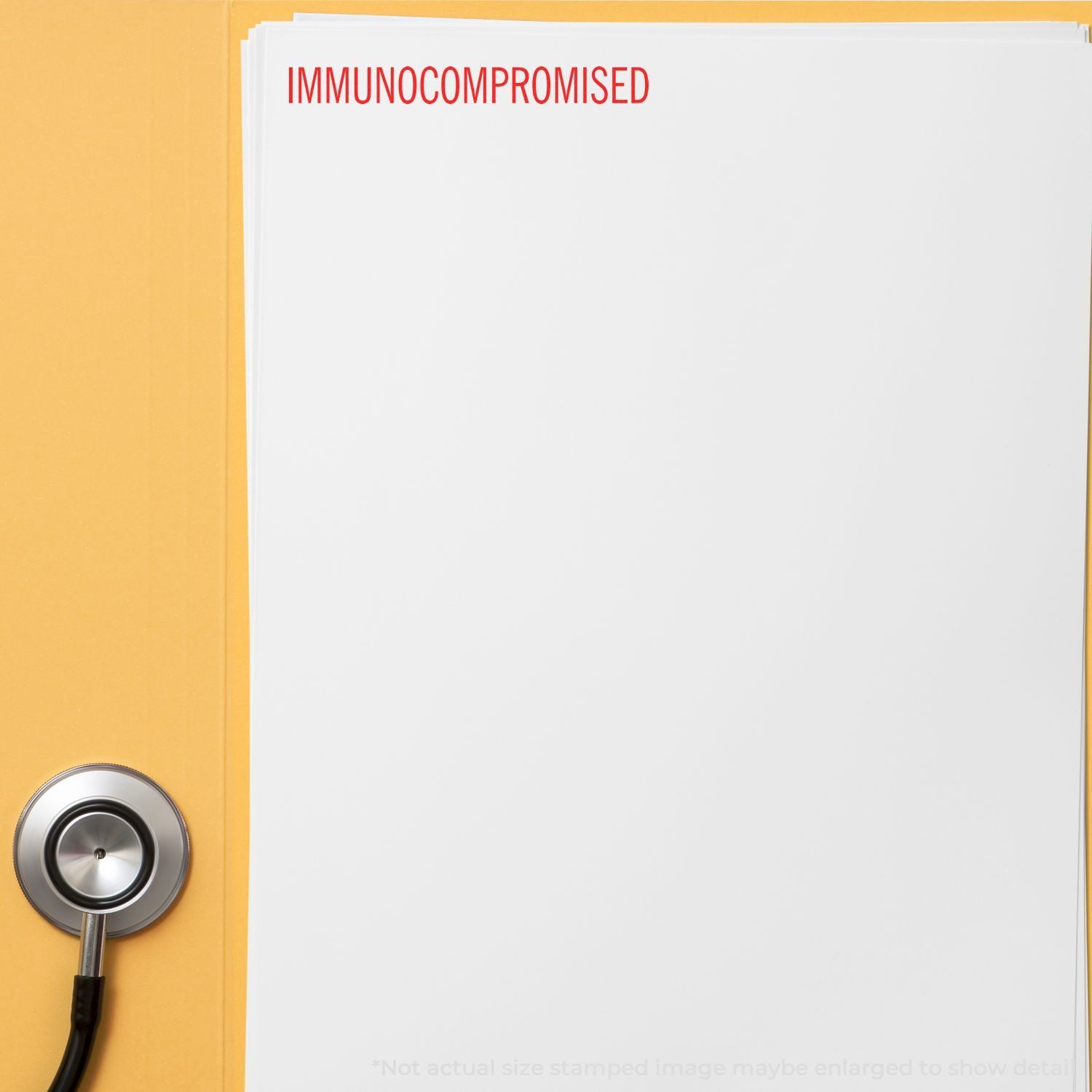 Medical concept photo showing a stethoscope beside IMMUNOCOMPROMISED text on a paper, highlighting immune-compromised patient care.
