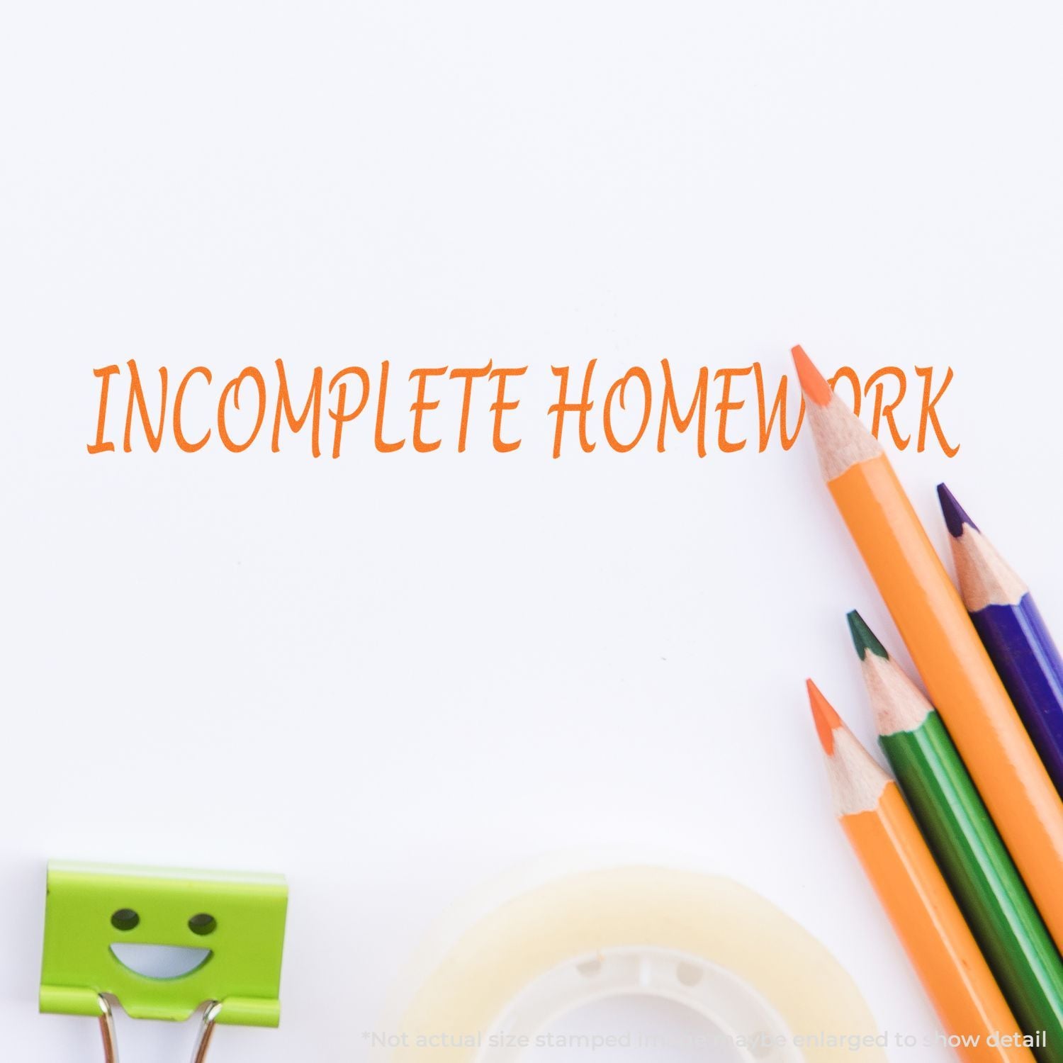 Incomplete homework message with pencils and school supplies, showing a missing assignment reminder for students.