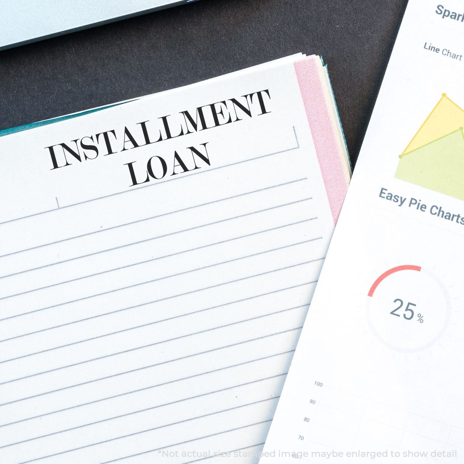 Installment loan document with financial analytics charts showing loan metrics and percentages for business reporting