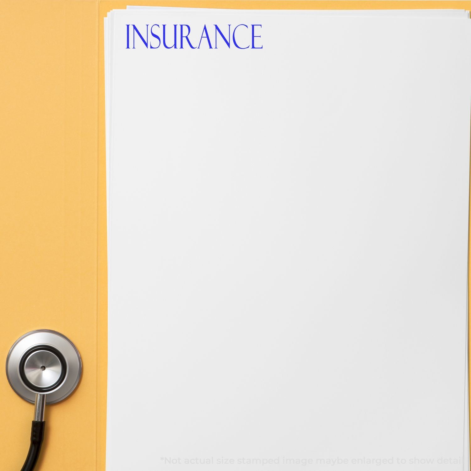 Insurance document folder with a yellow cover and medical stethoscope, representing health insurance coverage.
