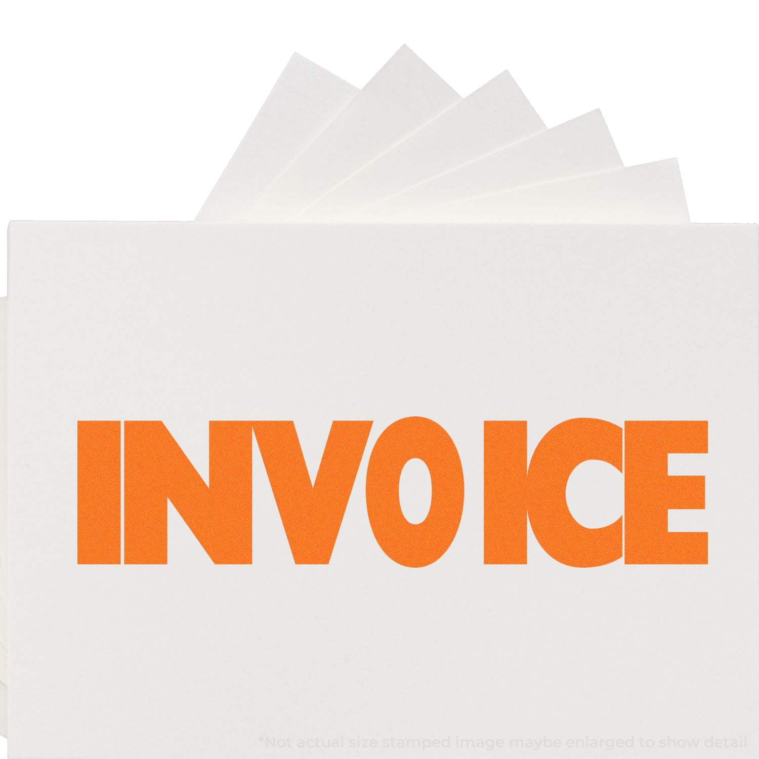 Invoice mailer showing stacked paper documents and the word INVOICE in orange, for billing and accounting records