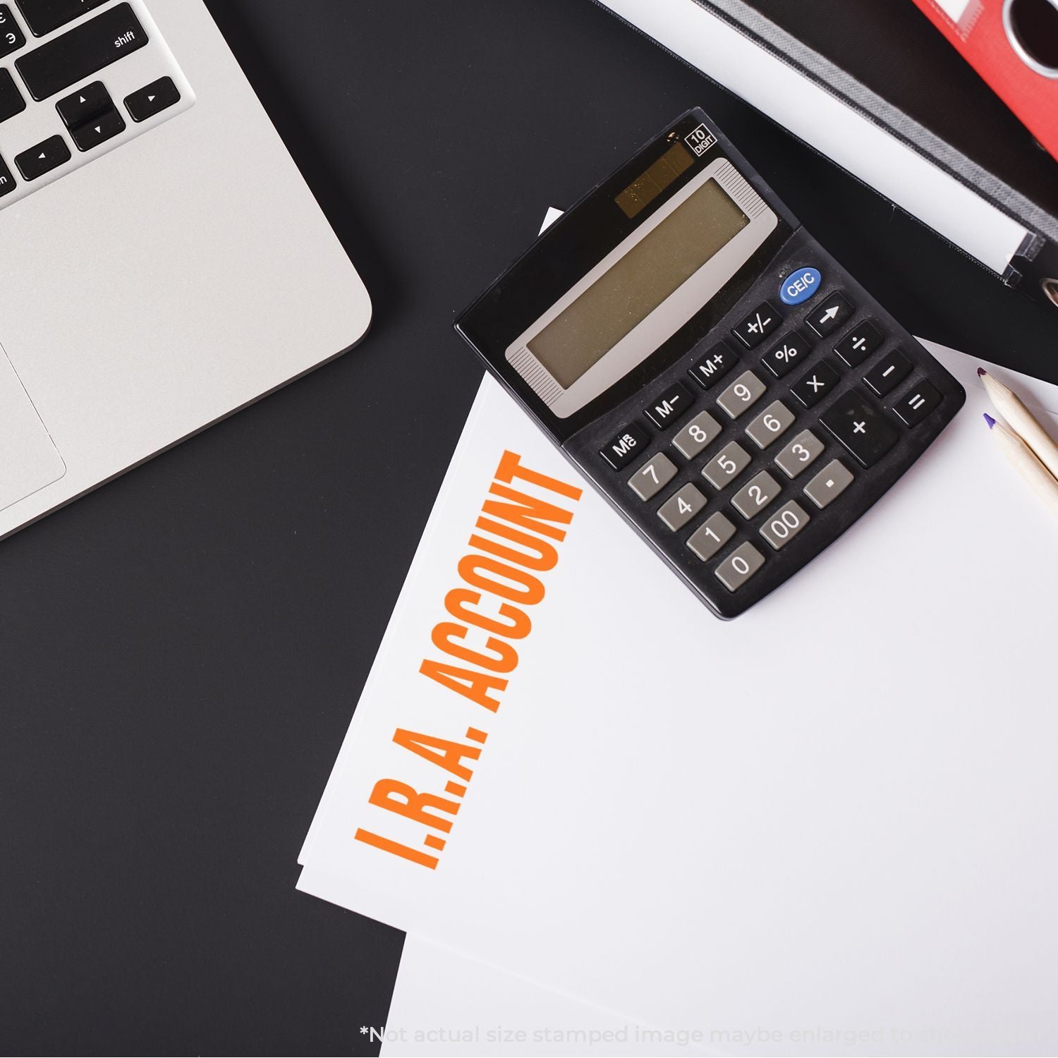 Financial planning concept: calculator and accounting invoice document on desk for budgeting and calculations.