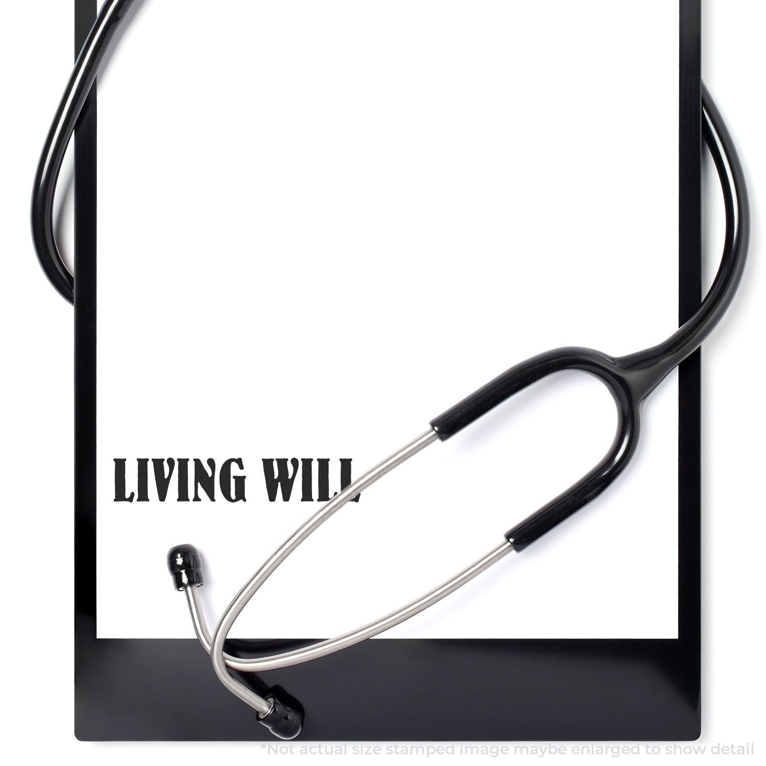 Black stethoscope over a living will document, symbolizing healthcare planning, medical directives, and end-of-life care.