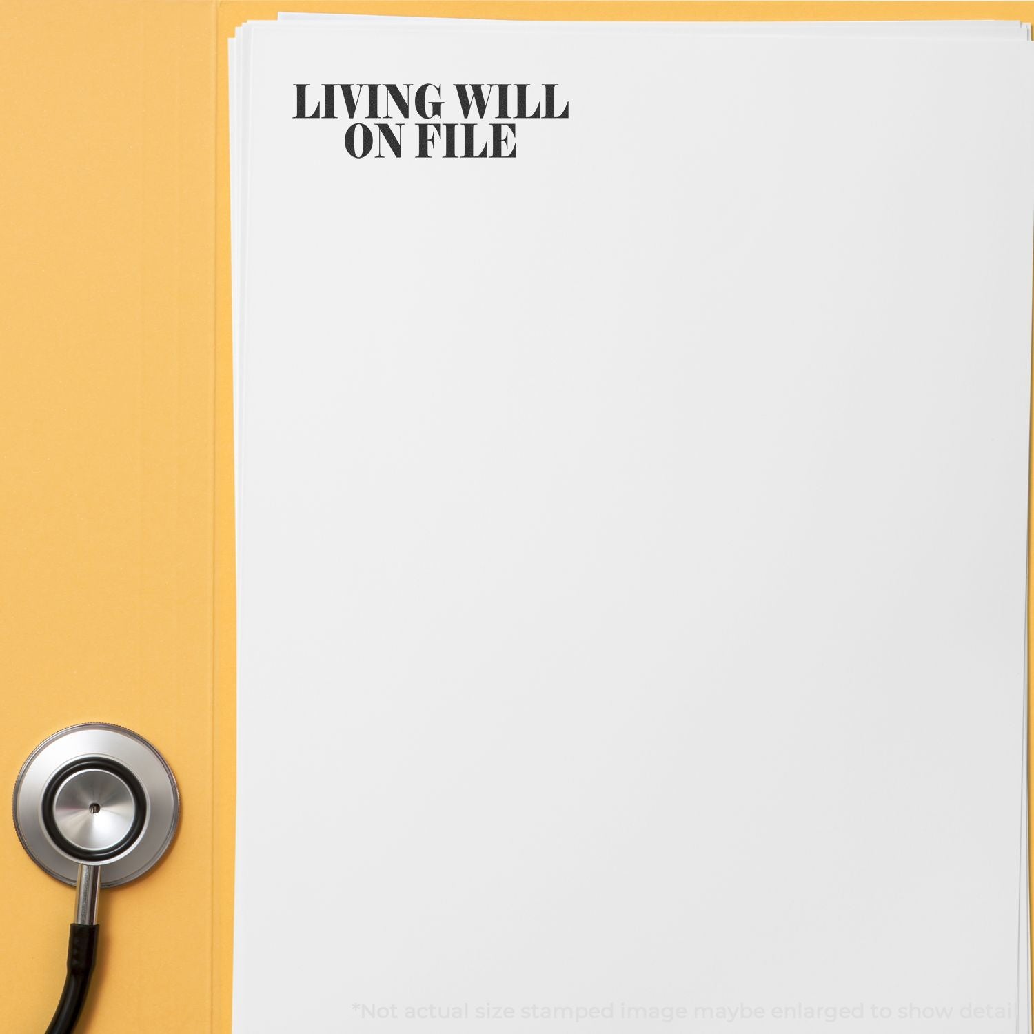 Living will on file document with stethoscope, highlighting advance care planning and healthcare legal directives.