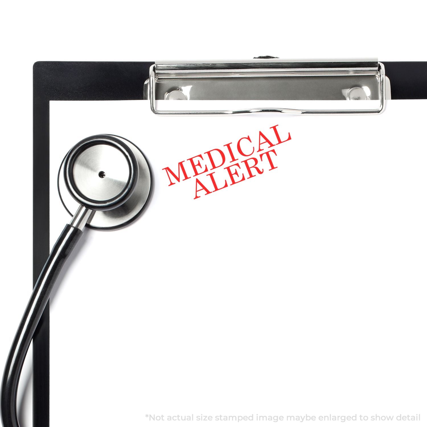 Medical alert clipboard with stethoscope and red medical alert text