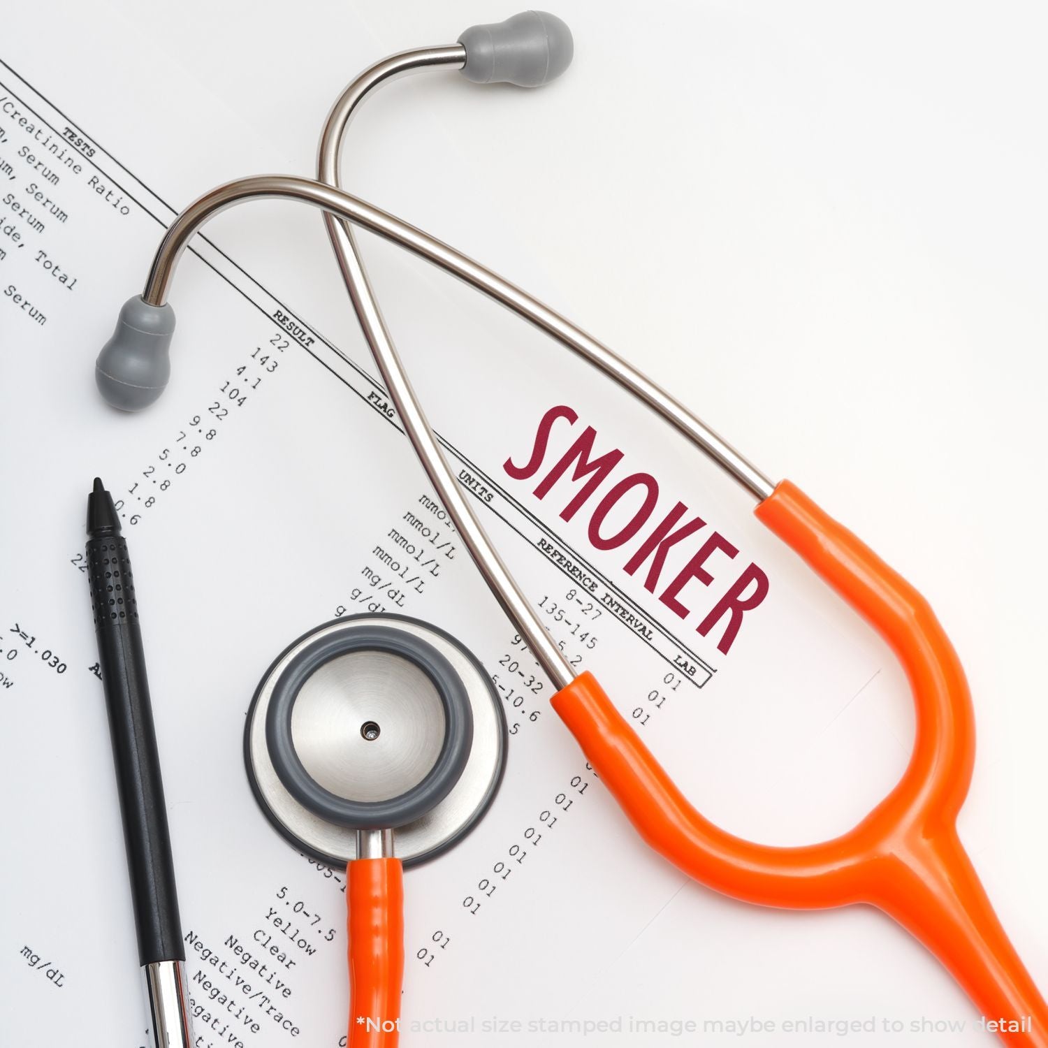 Stethoscope and medical chart with SMOKER label, suggesting health checkup and lab test interpretation.