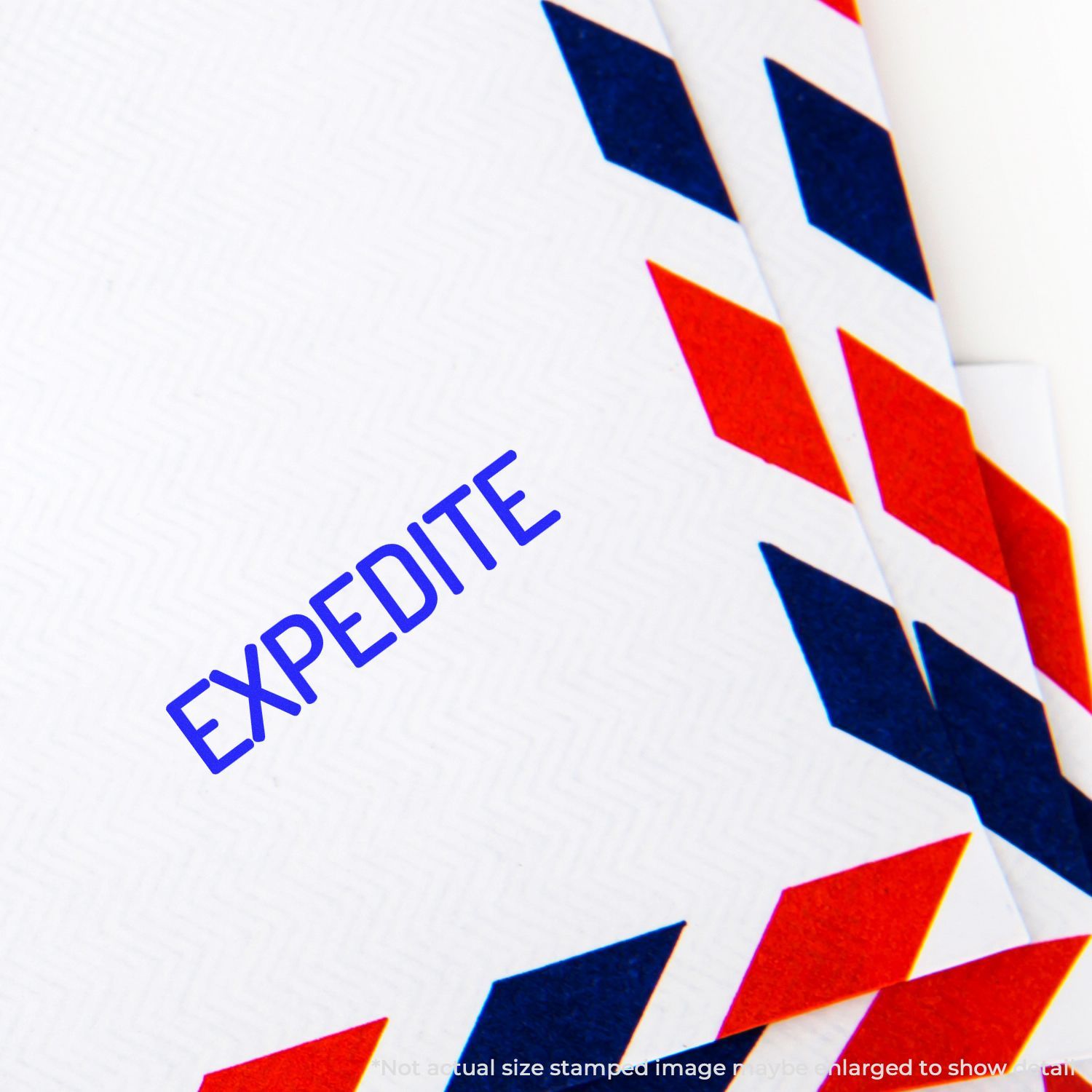 Expedite stamp on airmail envelope with red and blue border pattern