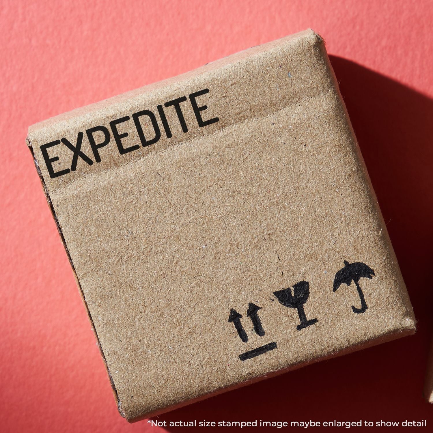 Vintage EXPEDITE shipping stamp on paper label, indicating urgent priority mail delivery and fast handling service.