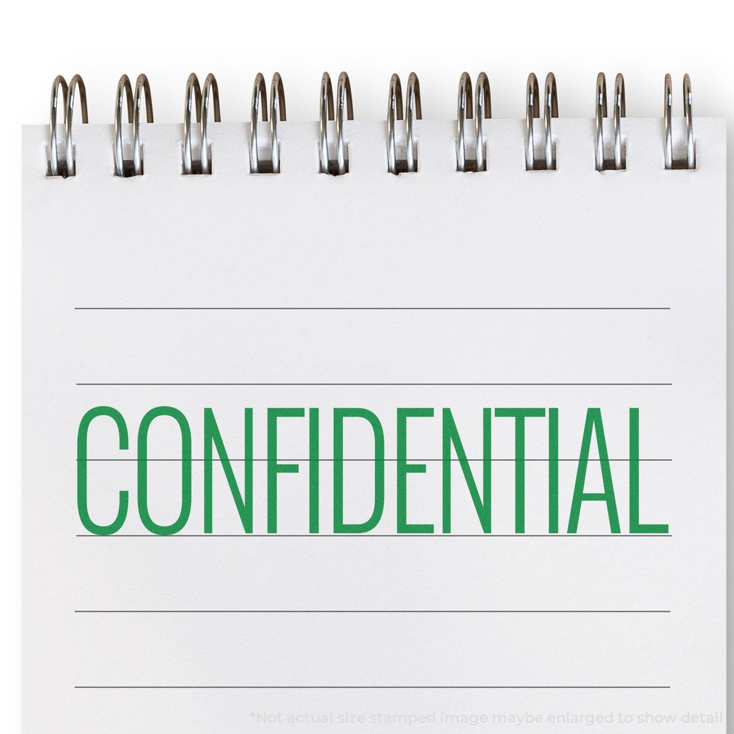 Spiral notebook page with green CONFIDENTIAL text, representing private, secure, and sensitive information.
