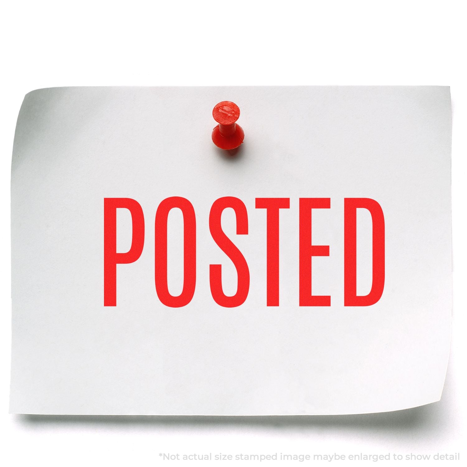 Red POSTED notice on a white paper sheet pinned with a red pushpin on a clean background.
