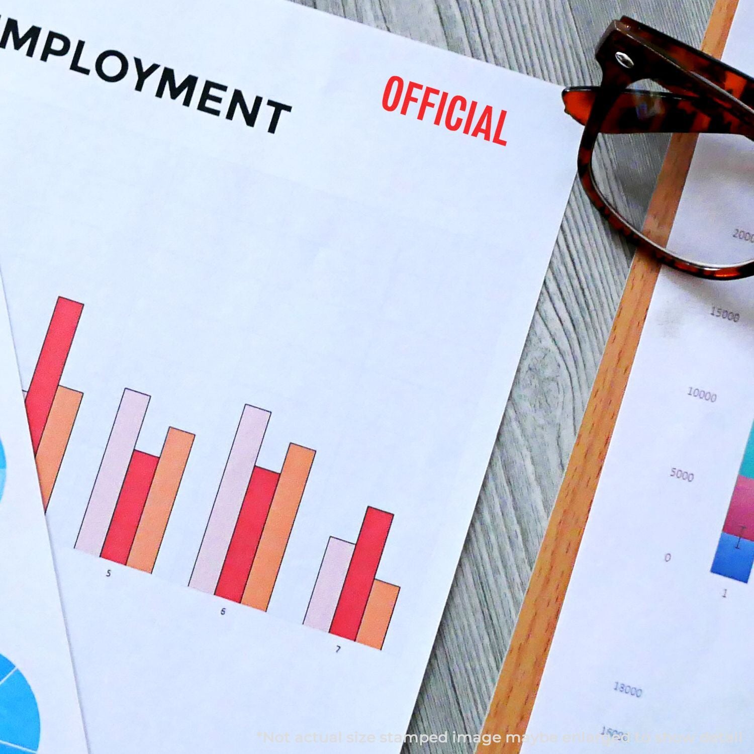 Official employment document with bar chart and calculator, showing workforce data and trends for reporting and analysis.