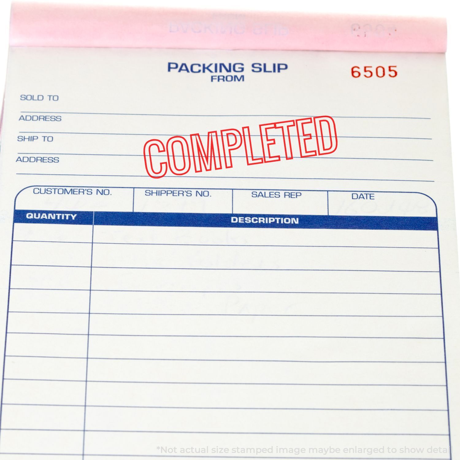 Completed packing slip form showing ship-to address, quantity, and dateshipping documentation for order fulfillment and tracking.