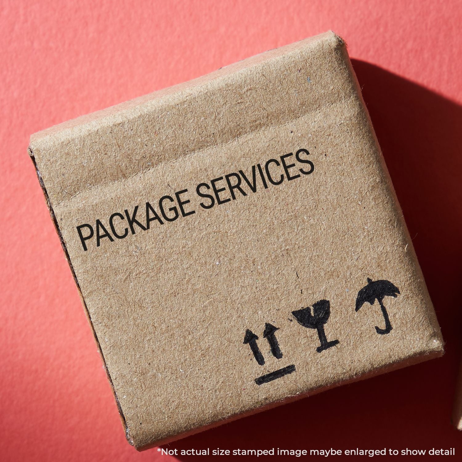 Close-up of a PACKAGE SERVICES stamp on a shipping label for mail delivery, logistics, and package handling