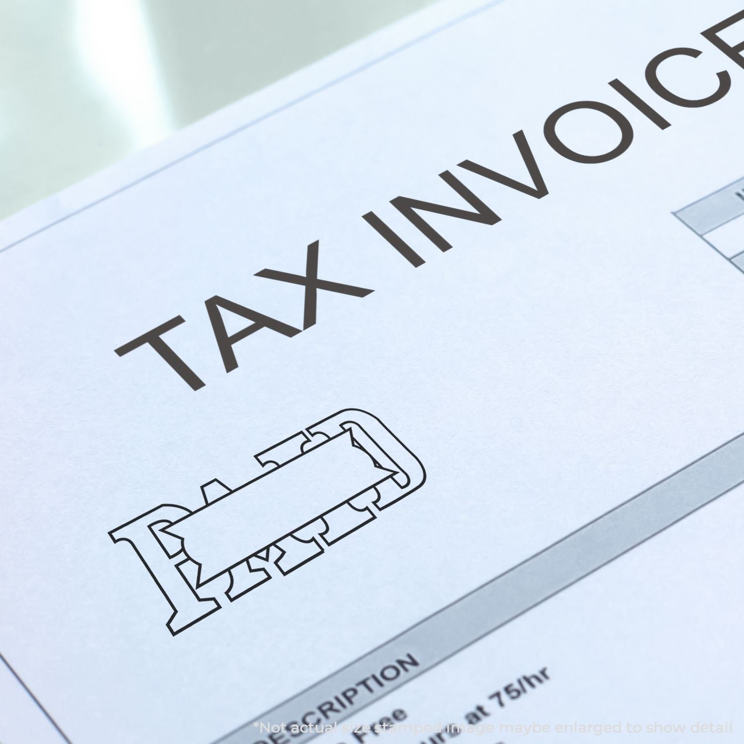 Close-up of a tax invoice document with billing stamp and invoice details.