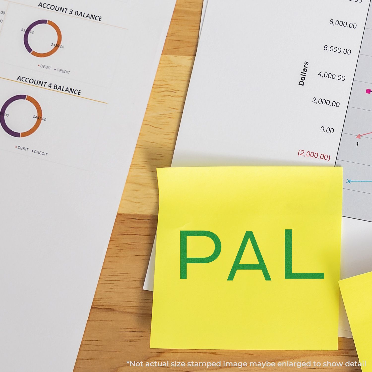 Financial planning chart showing account balances and dollar amounts with a PAL sticky note on accounting spreadsheet