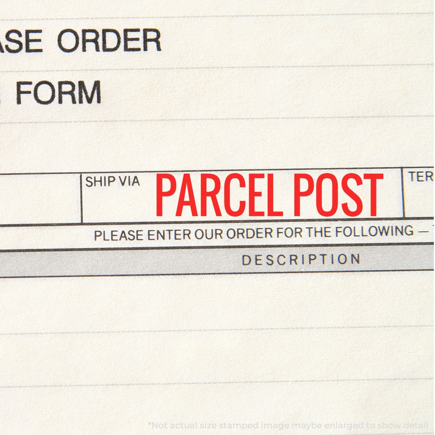 Parcel Post shipping order form label with instructions to enter your order for the following items and description for parcel delivery.