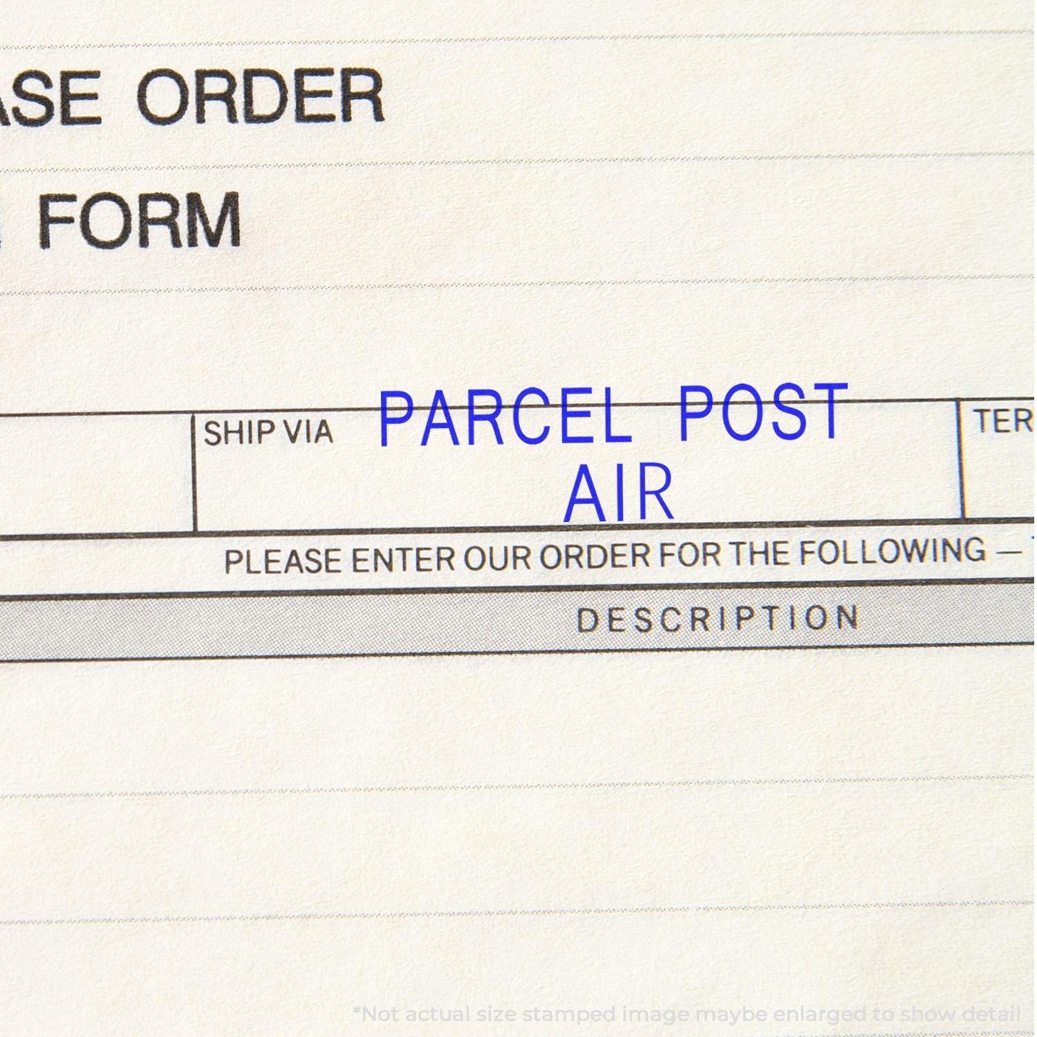Shipping order form section for Parcel Post by Air, instructing customers to enter order details and descriptions for service delivery.