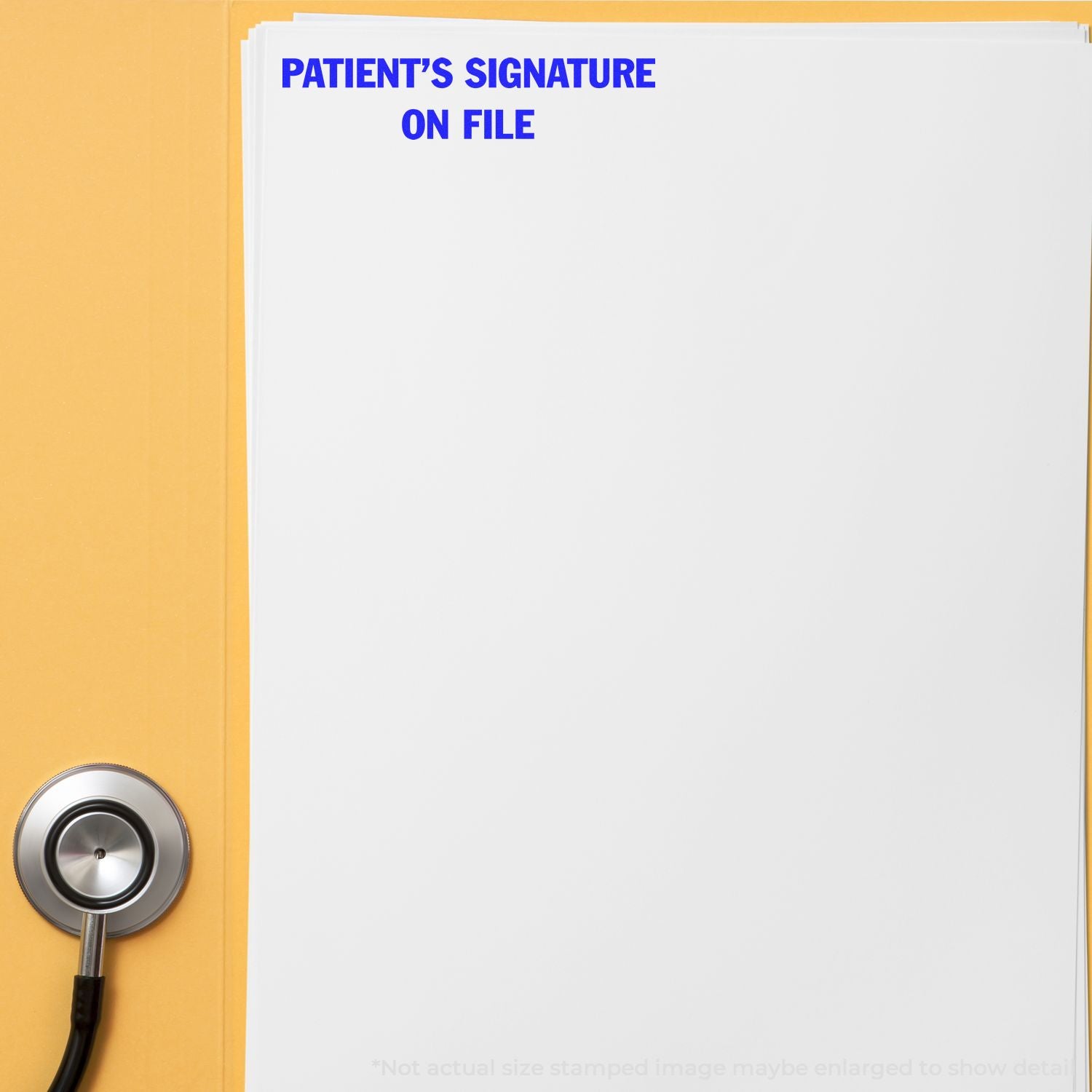 Medical form titled Patients Signature on File with stethoscope, showing consent documentation for patient authorization on record.