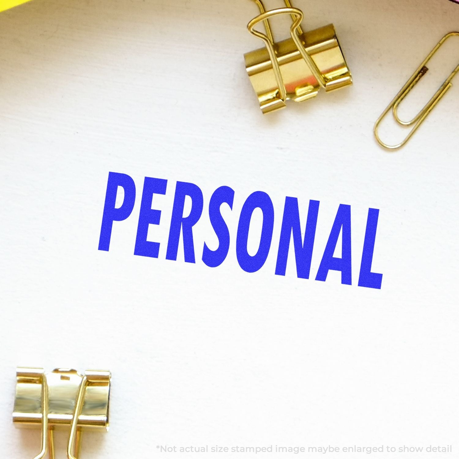 Personal stationery concept with blue PERSONAL text and gold binder clips on a white background for organization marketing