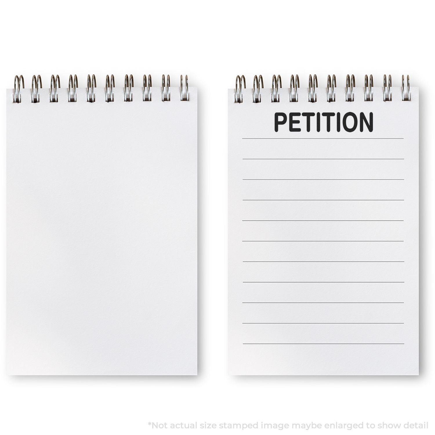 Spiral-bound petition notebook with PETITION title and blank lined sections for signatures and community support forms