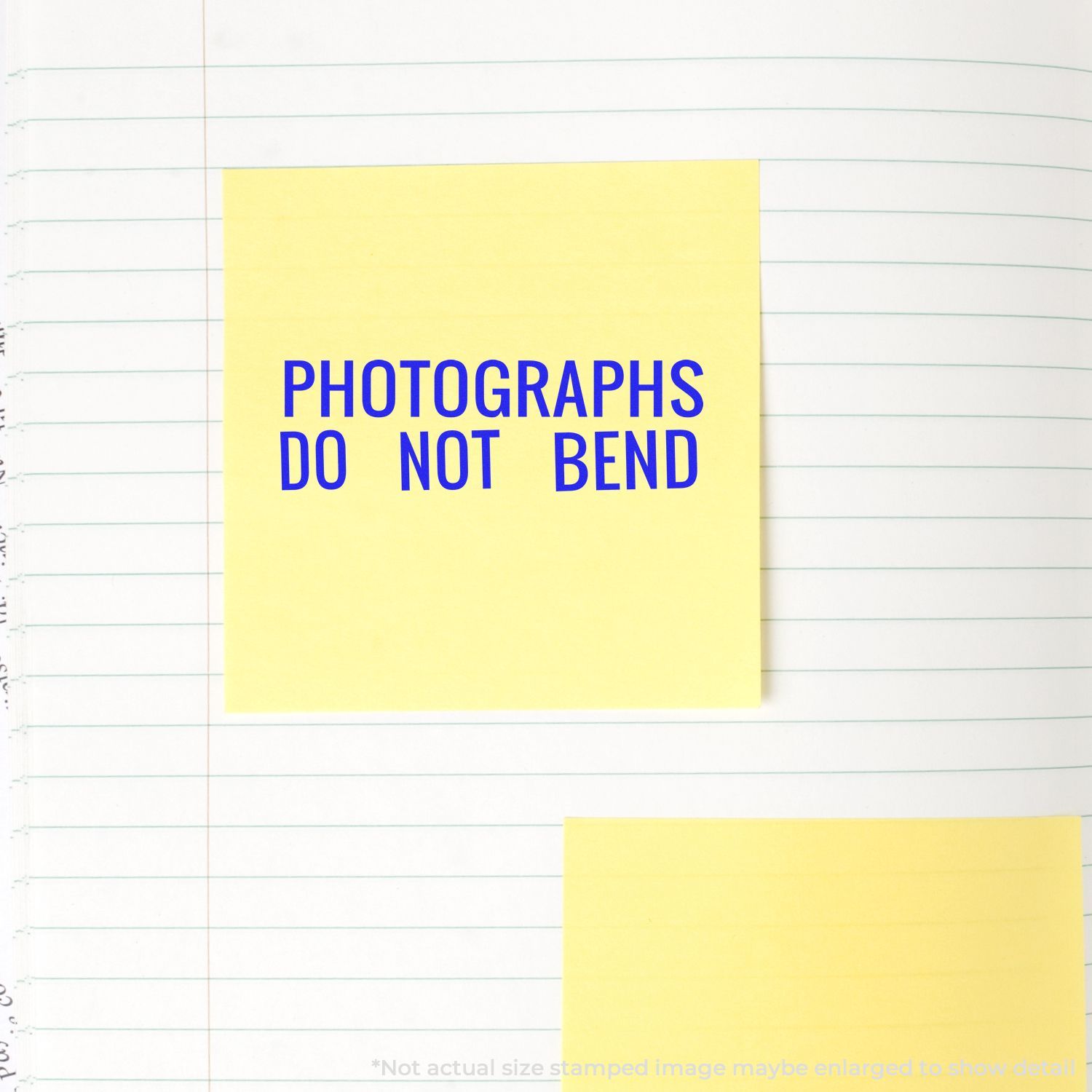 Yellow sticky note on lined paper: PHOTOGRAPHS DO NOT BLEND, graphic design reminder to avoid blending photos during compositing edits.