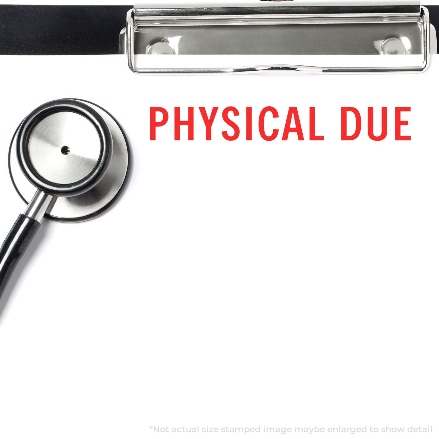 Clipboard with physical due notice and stethoscope, medical billing and healthcare payment reminder