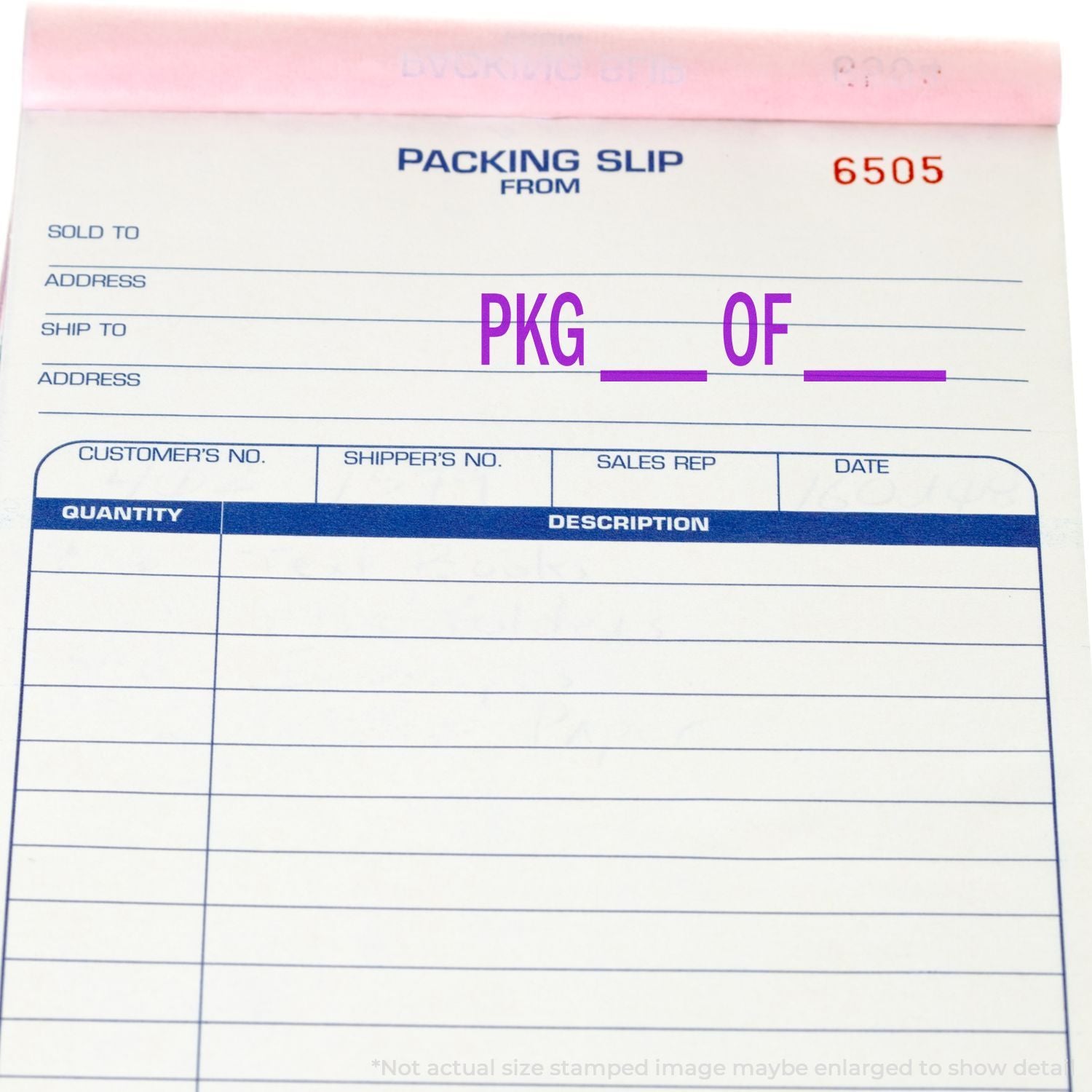 Blank packing slip form with shipping details, quantity and description fields, for order and inventory documentation.