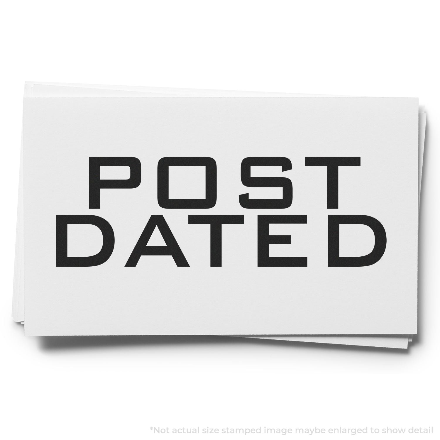 Post Dated stamp on a stack of white paper cards, isolated on a white background.