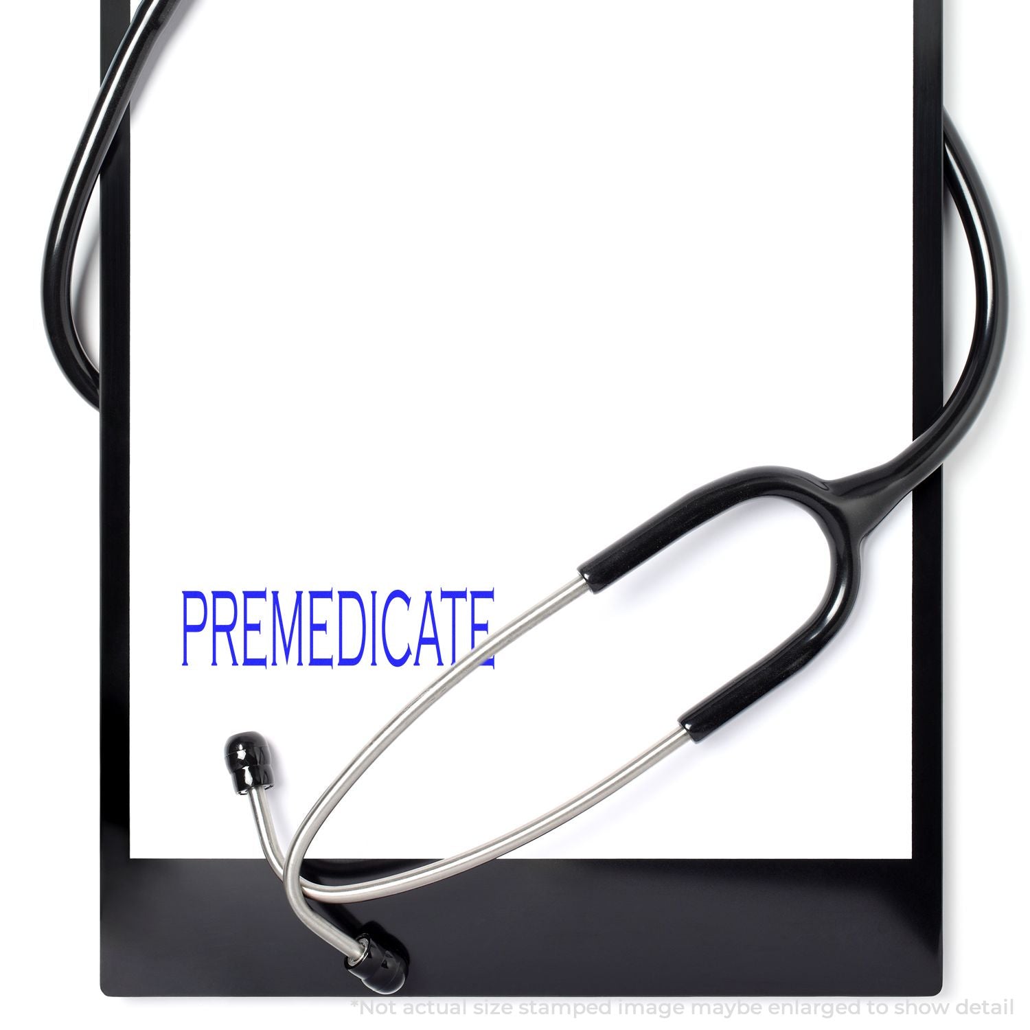 Medical stethoscope with PREMEDICATE branding, health care service promotion for patients and clinics.