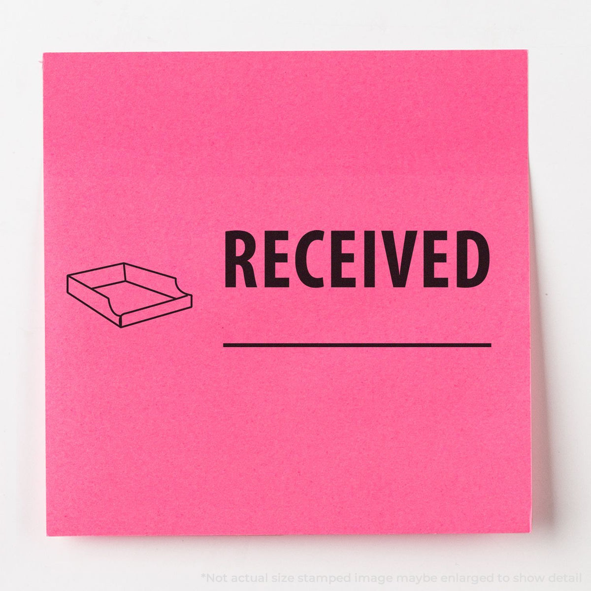 Pink stamped Received mail receipt card with delivery icon, confirming package or document received for proof of delivery.