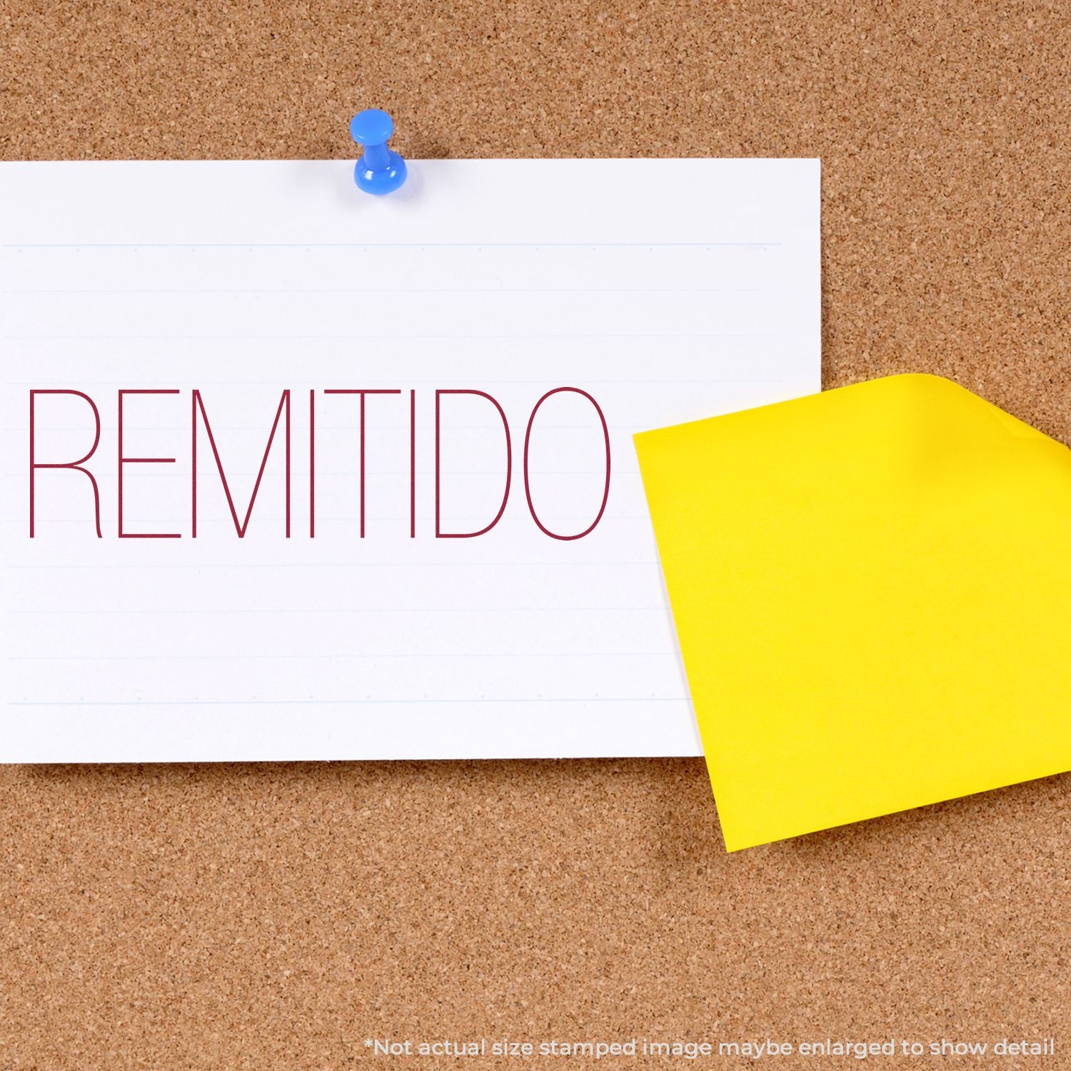 Cork bulletin board with pinned paper labeled REMITIDO and yellow sticky note, office communication concept.