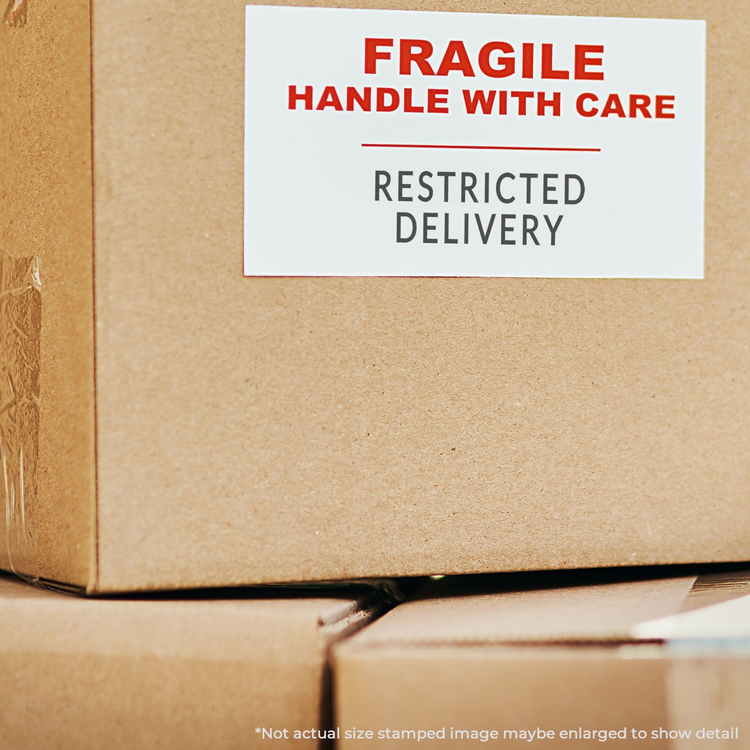 Fragile shipping label on cardboard box: Handle with care, restricted deliveryprotects goods during transport.