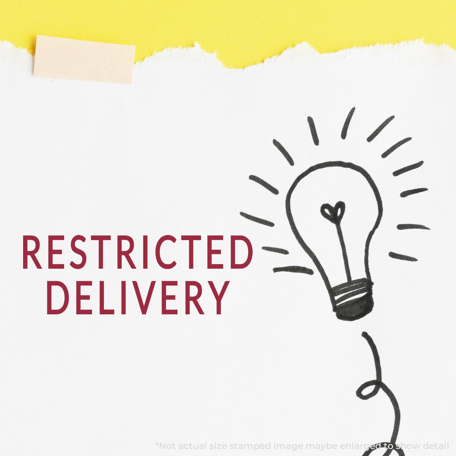 Restricted delivery shipping notice with lightbulb doodle and bold Restricted Delivery label on a white background.