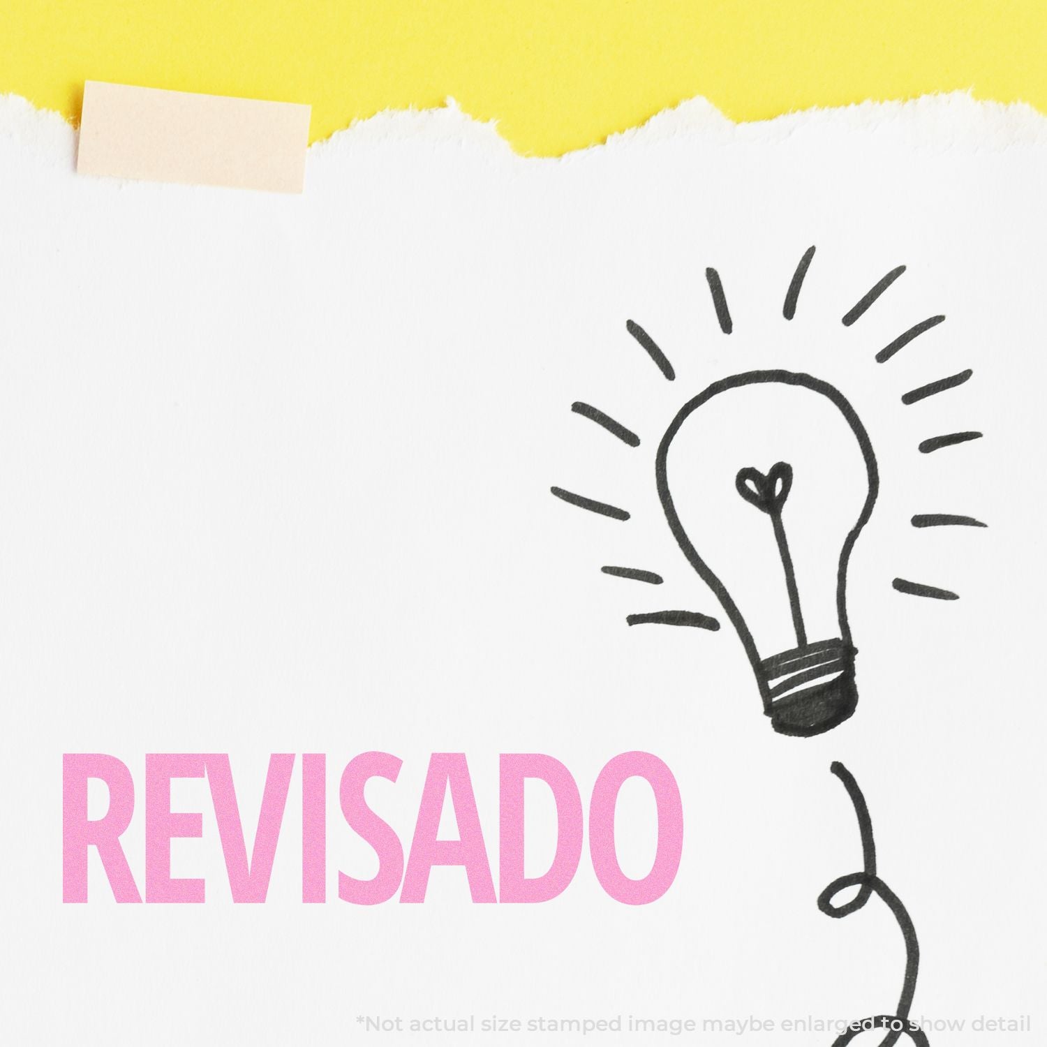 Idea and innovation concept: yellow sticky note and hand-drawn light bulb with REVISADO text for review planning