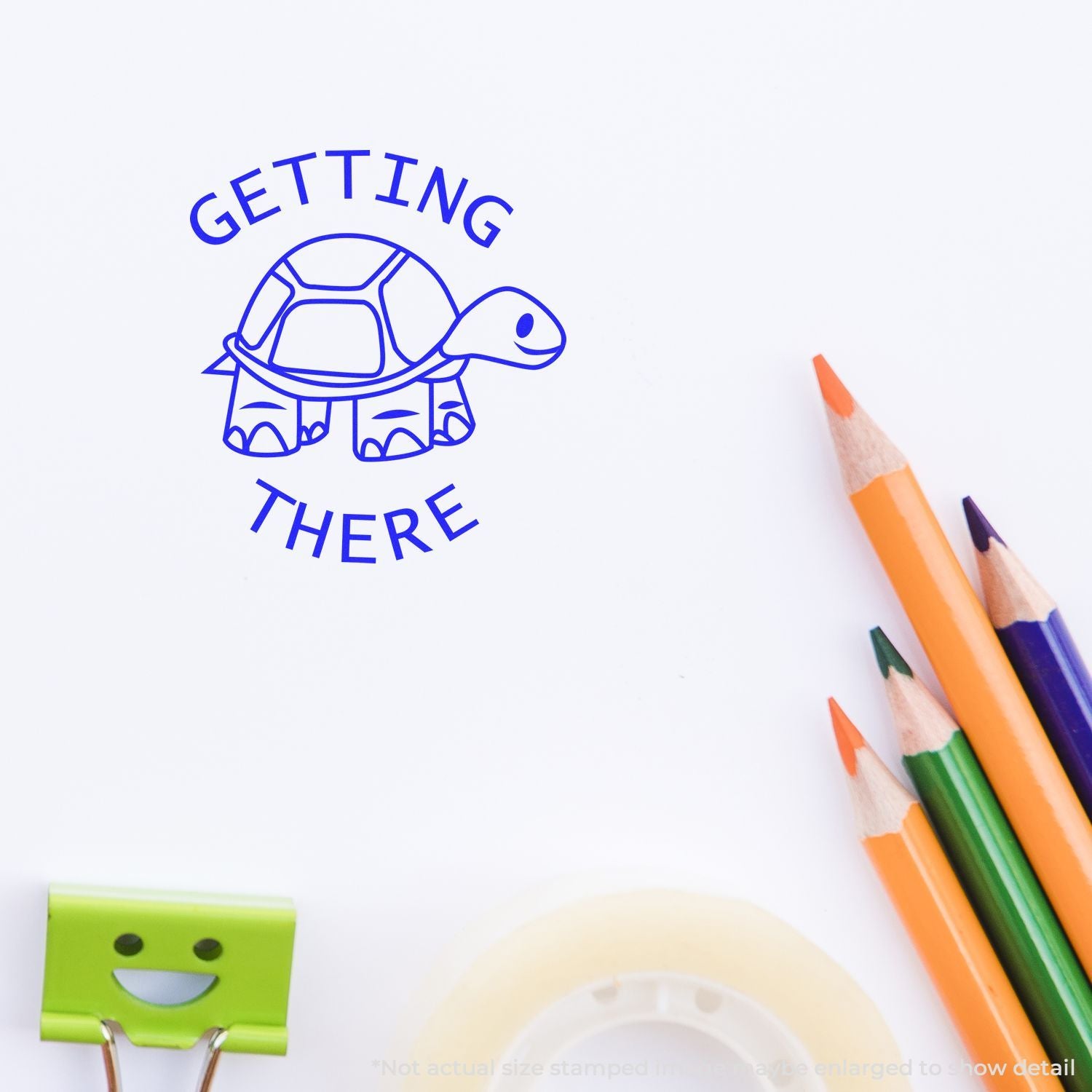 Getting There turtle logo with colorful pencils on white paper, creative stationery branding design.