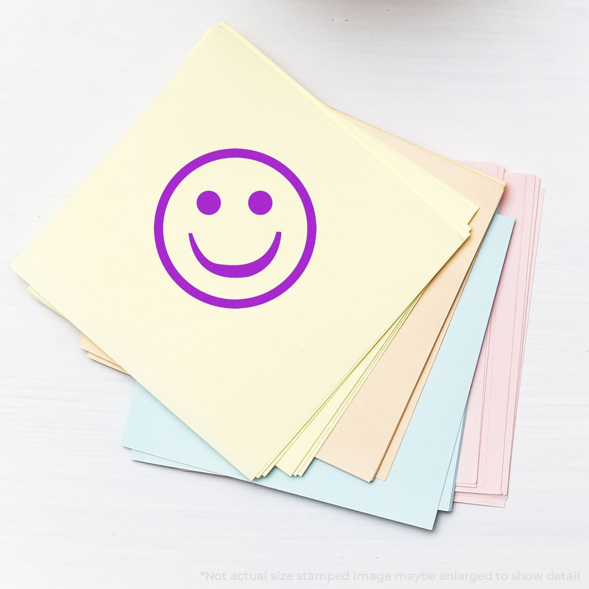 Stack of pastel stationery folders with a purple smiley face, ideal for greeting cards, school notes, and fun paper crafts